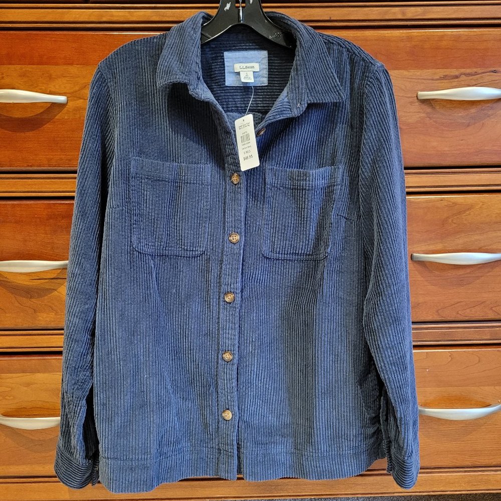 NWT L.L. Bean Women's Comfort Navy Corduroy Relaxed Shirt Size S